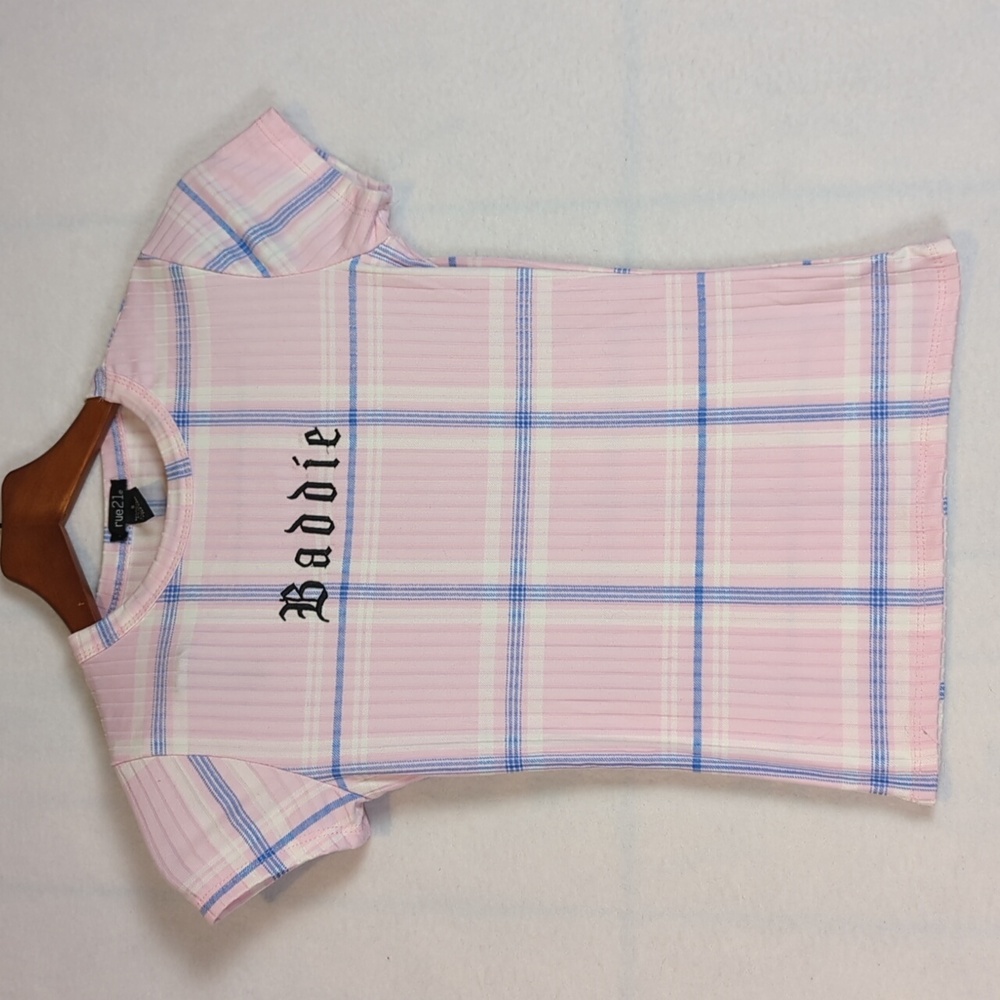 Rue21 Pink Ribbed‎ Baddie Schoolgirl Punk Shirt S